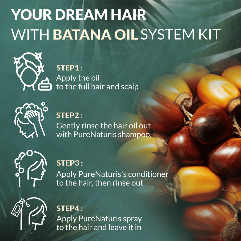100% Natural Raw Organic Batana Oil Sulfate-Free Complete Hair Growth , Anti-Hair Loss & Repair System Kit – Shampoo, Conditioner, Hair Mask, & Leave-In Spray | Thickness & Prevents Loss for Men Women