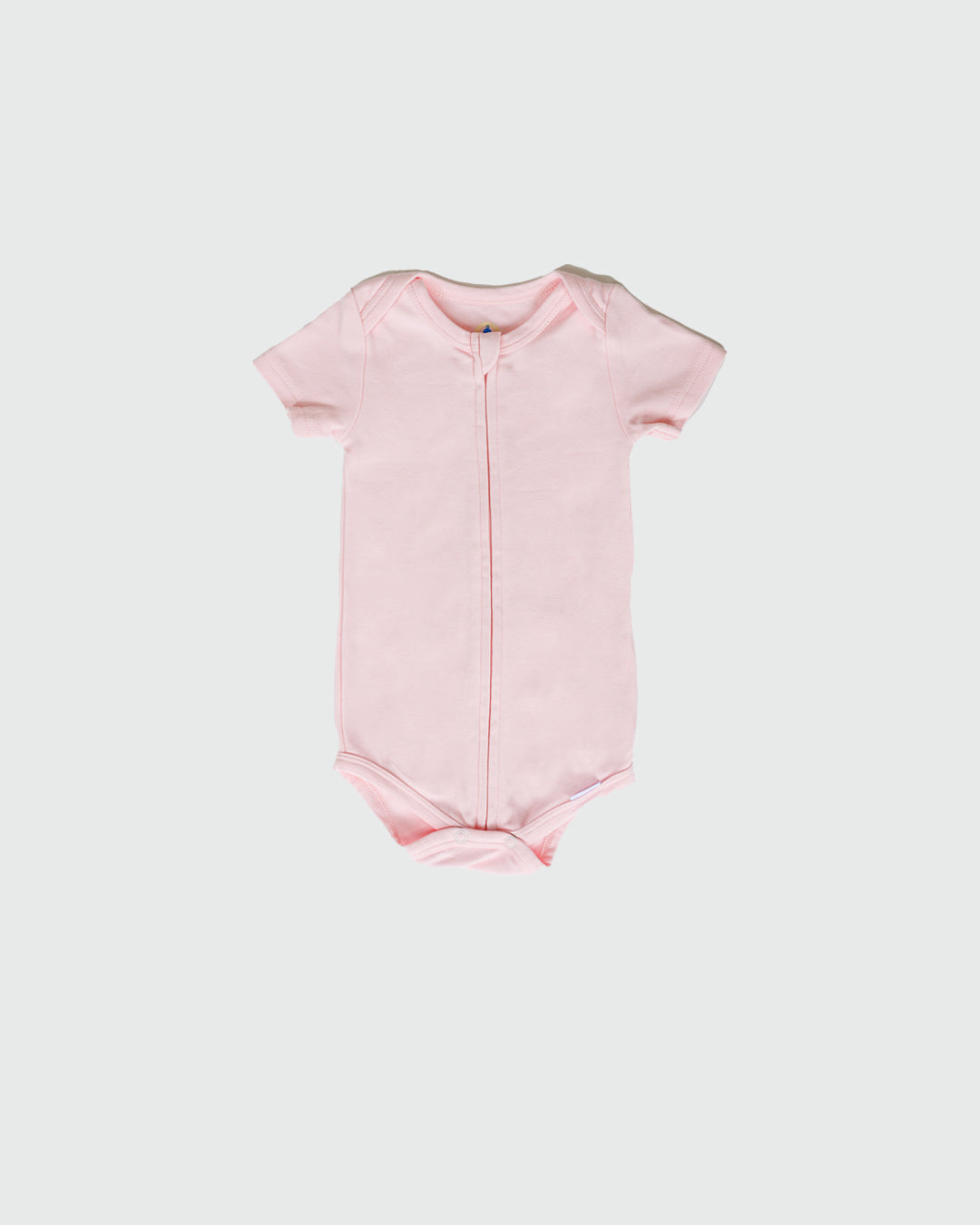 Short Sleeve Zipper Bodysuit in Blush, 3-6M