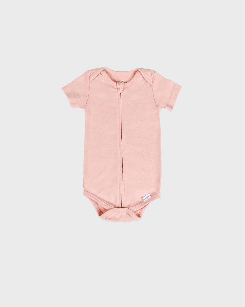 Short Sleeve Zipper Bodysuit in Peach, 9-12M