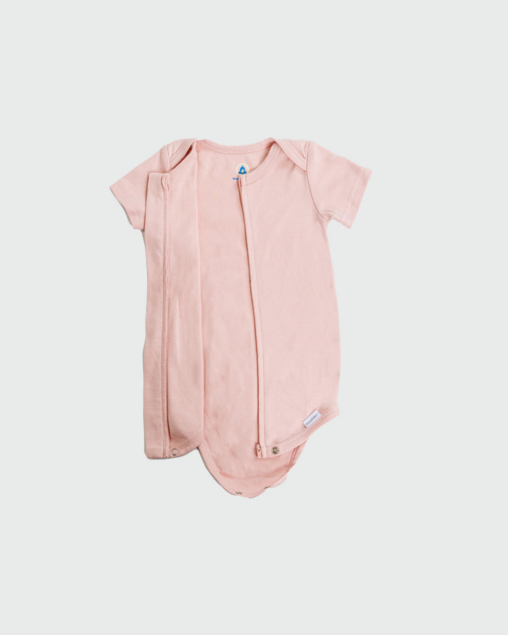 Short Sleeve Zipper Bodysuit in Peach, 9-12M