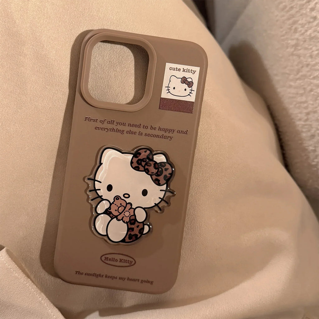 Korean Cartoon Cute 3D Hello Kitty Sticker With Lanyard Soft Phone Case For iPhone