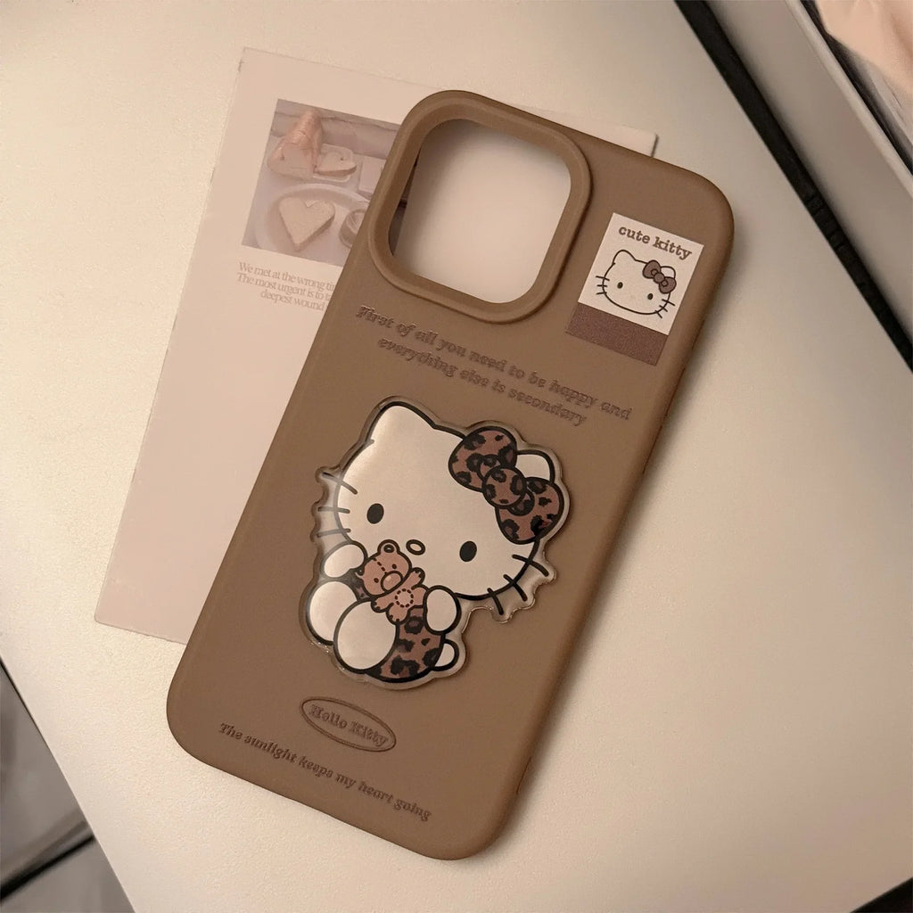 Korean Cartoon Cute 3D Hello Kitty Sticker With Lanyard Soft Phone Case For iPhone