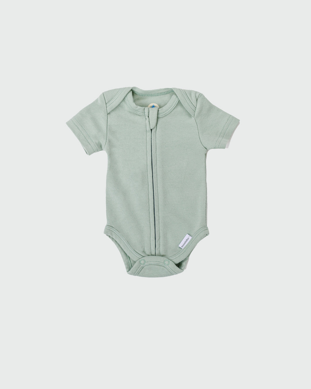 Short Sleeve Zipper Bodysuit in Sage, 6-9M