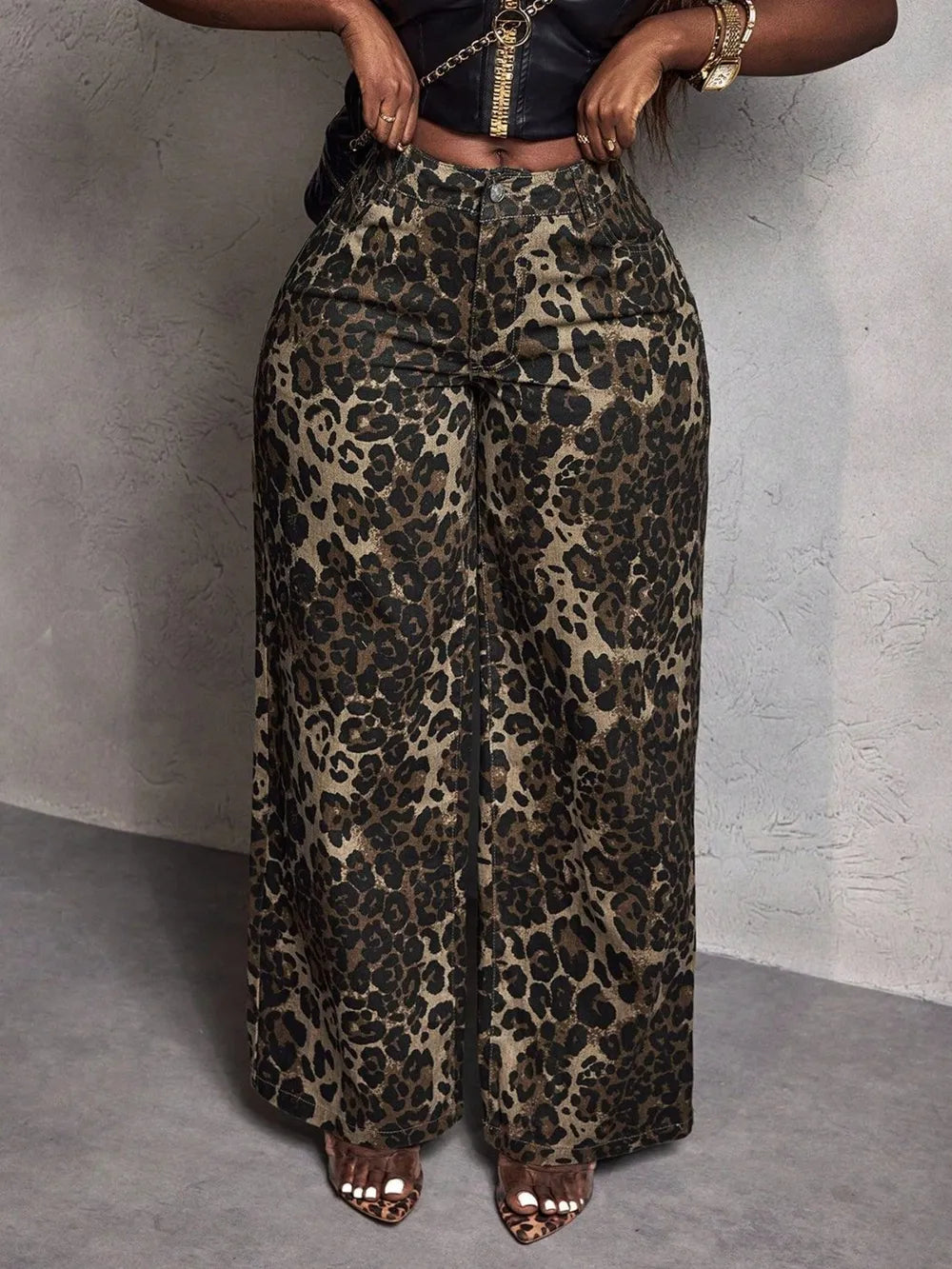 Leopard Wide Leg Jeans